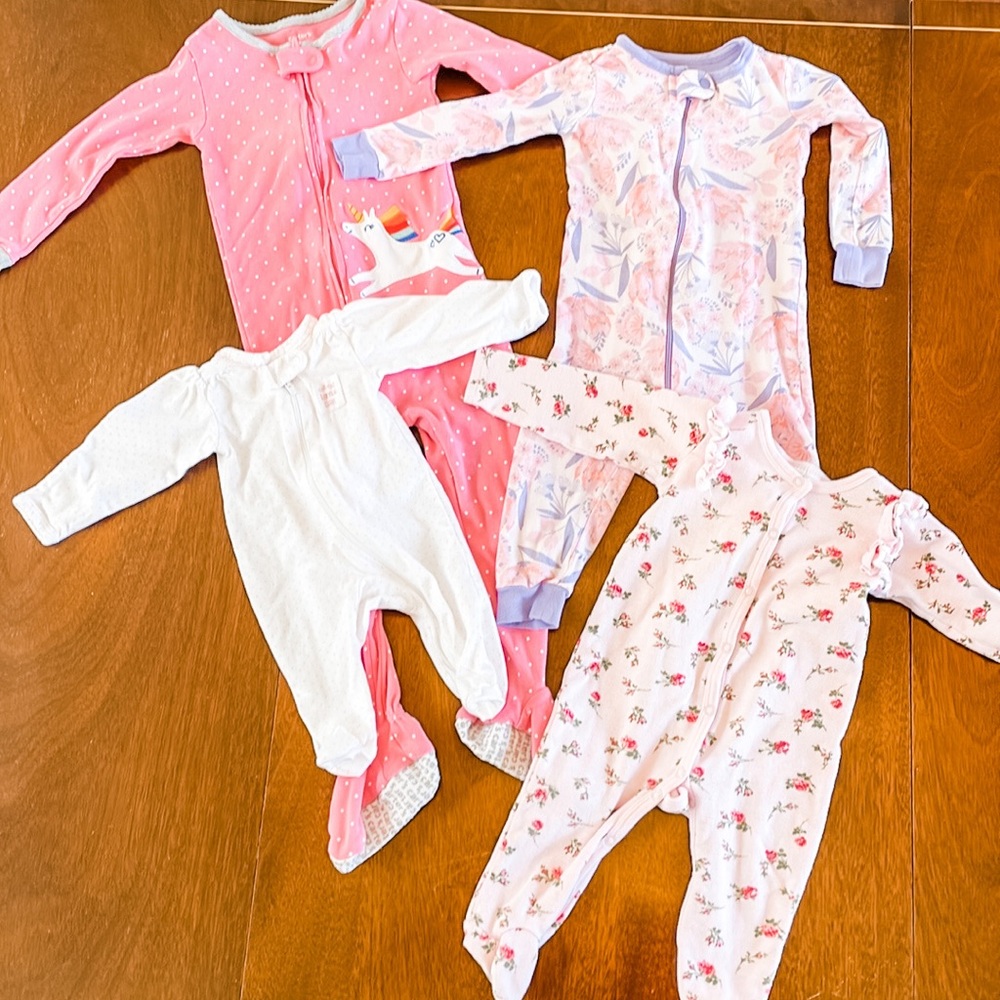 NB, 6-9 mths, 12-18 mths, 3T sleepers for girl family 4 lot bundle